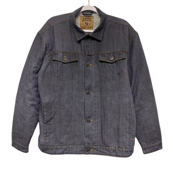 Vintage Lada Mens Size L Sherpa Lined Denim Button up Shaket Jacket Coat - Picture 1 of 8